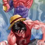 A crossover between ONE PIECE and Jojo in a fan art: Here is Luffy with the Gom Gom booth A crossover between ONE PIECE and Jojo in a fan art: Here is Luffy with the Gom Gom booth