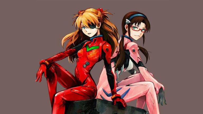 Evangelion: Asuka and Mari together in a suit in a cosplay by two Japanese Evangelion: Asuka and Mari together in a suit in a cosplay by two Japanese