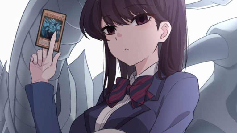 Komi Can’t Communicate brings the Yu-Gi-Oh! Duel disk out! in this figure Komi Can’t Communicate brings the Yu-Gi-Oh! Duel disk out! in this figure
