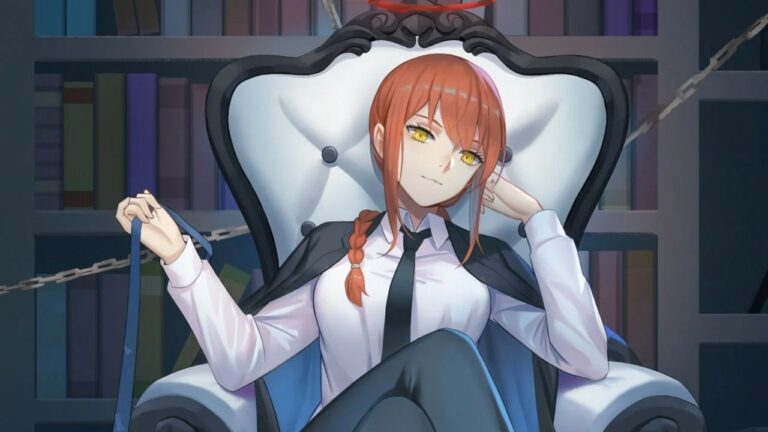 Chainsaw Man: Makima ready in a cosplay with chains and leash Chainsaw Man: Makima ready in a cosplay with chains and leash