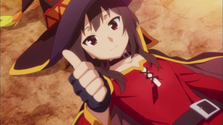 Konosuba: a cosplay of Megumin the sorceress in red from the anime Konosuba: a cosplay of Megumin the sorceress in red from the anime