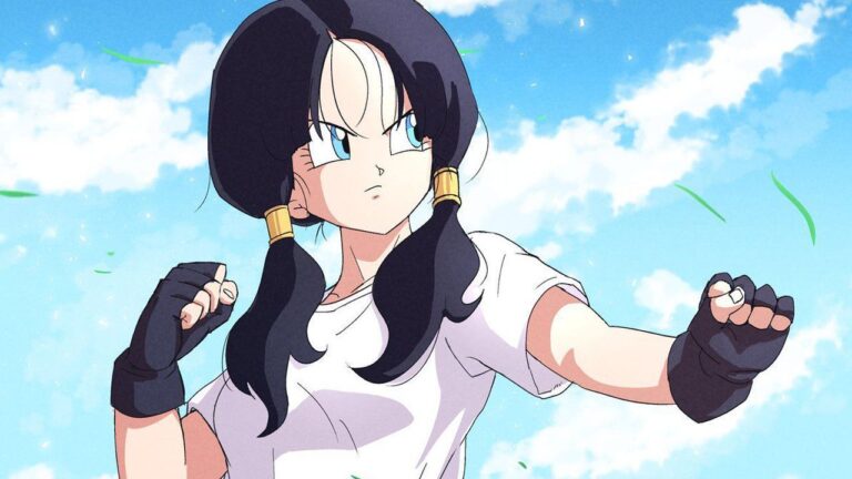 Dragon Ball: A Videl cosplay with long hair in a fighter pose Dragon Ball: A Videl cosplay with long hair in a fighter pose