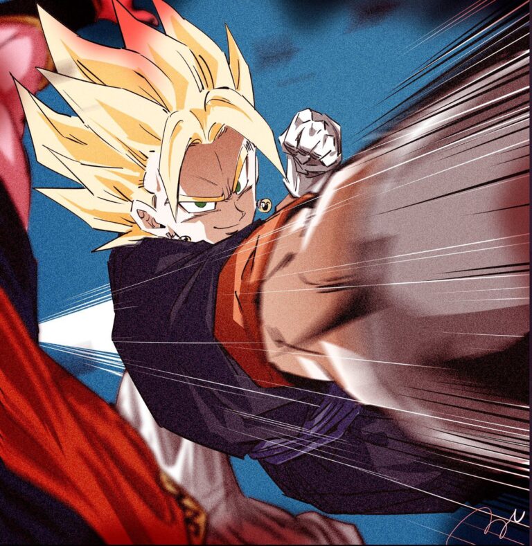 Dragon Ball Z, some fan art shows the fight with Vegetto as seen by Super Buu Dragon Ball Z, some fan art shows the fight with Vegetto as seen by Super Buu