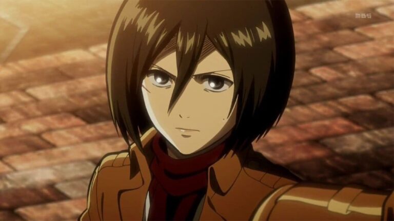 A cosplay of Mikasa from Attack on Titan in the ruins of the villages A cosplay of Mikasa from Attack on Titan in the ruins of the villages