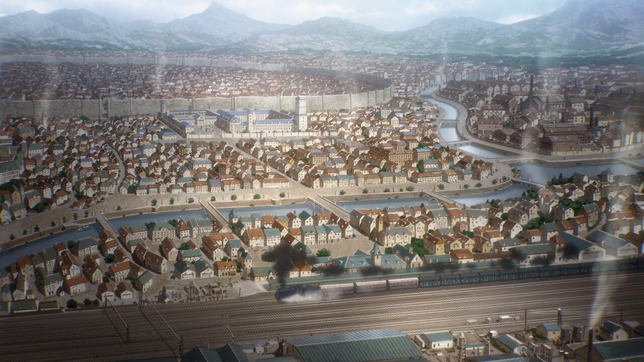 Attack on Titan: the city of Liberio in the fantastic background of Studio Kusanagi