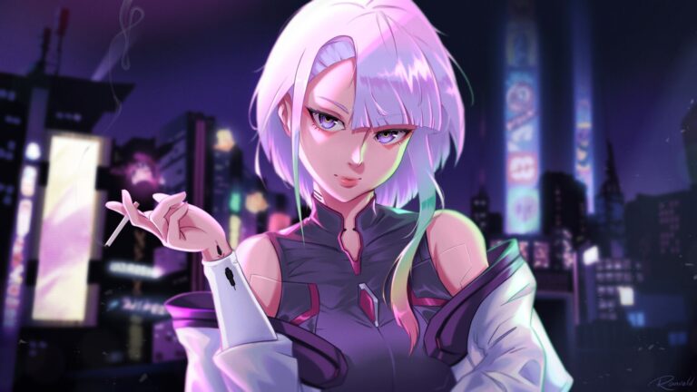 Cyberpunk 2077: Edgerunners, a Lucy cosplay in the center of Night City Cyberpunk 2077: Edgerunners, a Lucy cosplay in the center of Night City